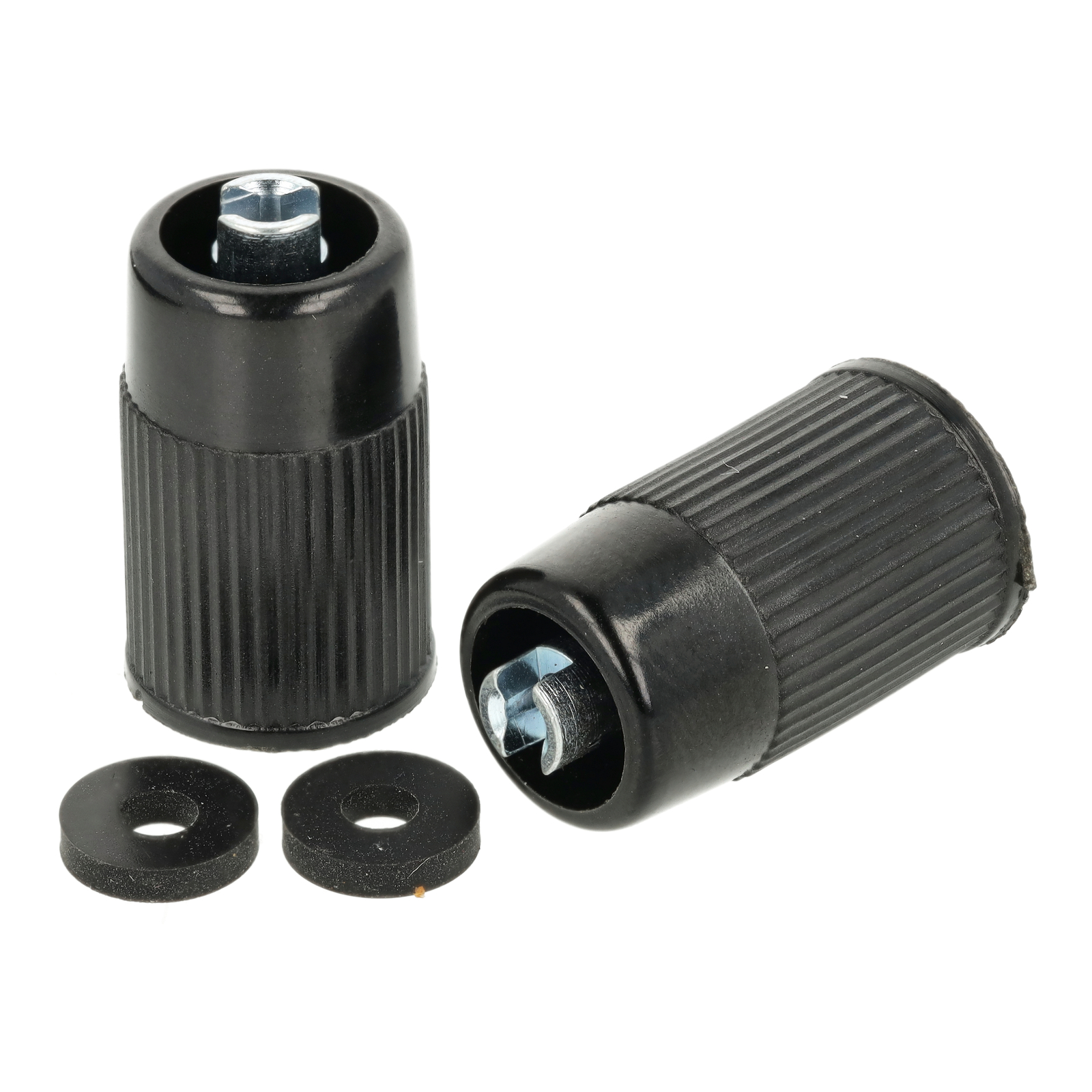 Paar Ventilkappen mit Ausdrehwerkzeug, schwarz - Bakelit