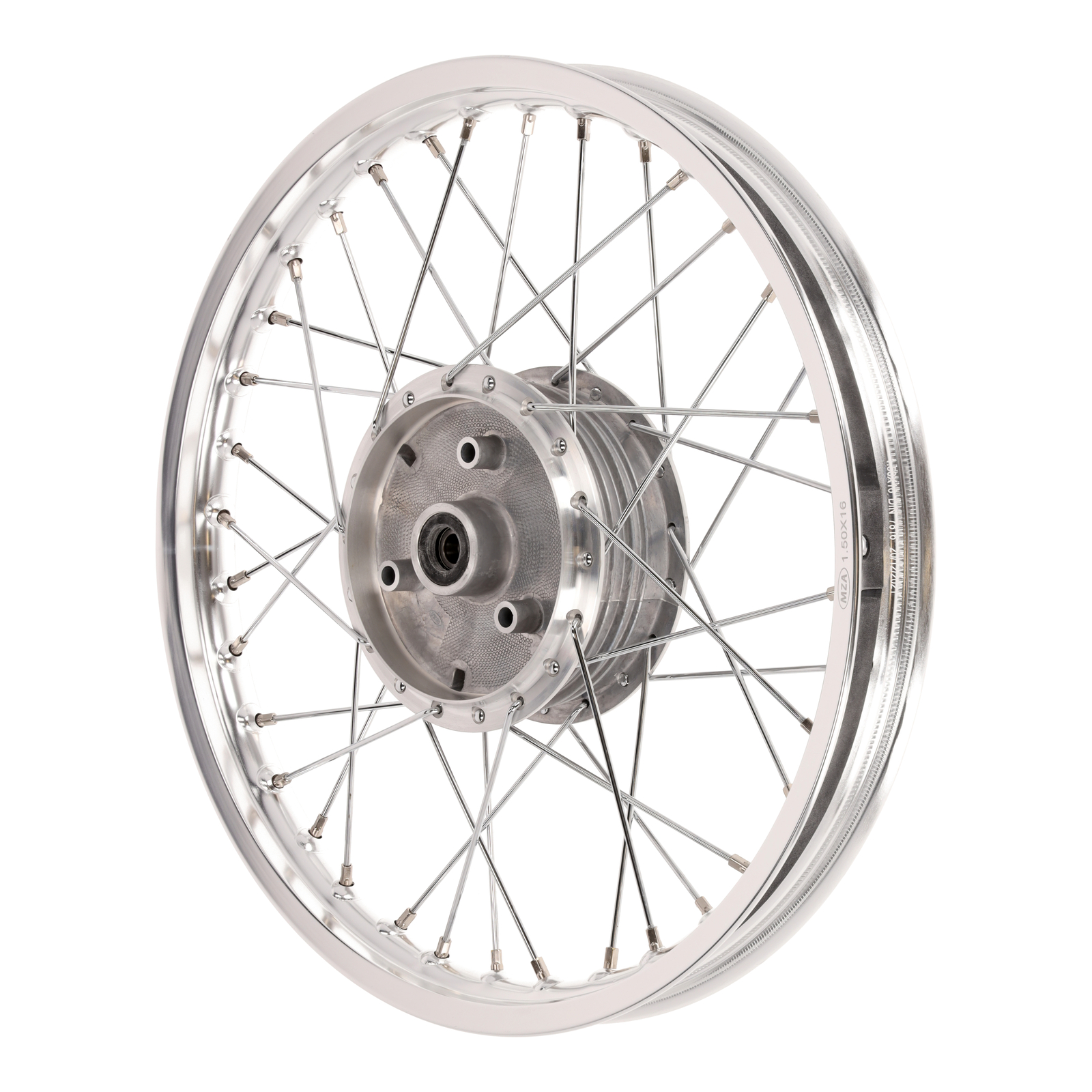 Speichenrad 1,50x16 Zoll Polierte Alufelge + Chromspeichen