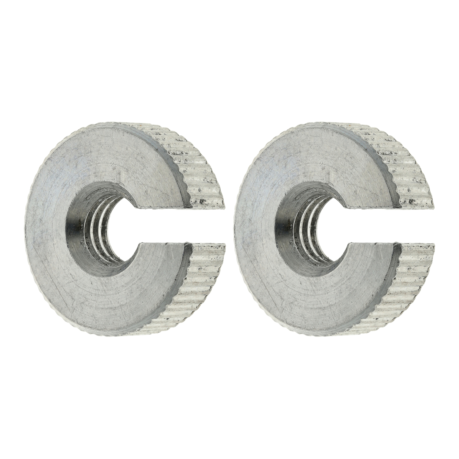 Paar M6-Rändelmutter zur Stellschraube - geschlitzt, Alu