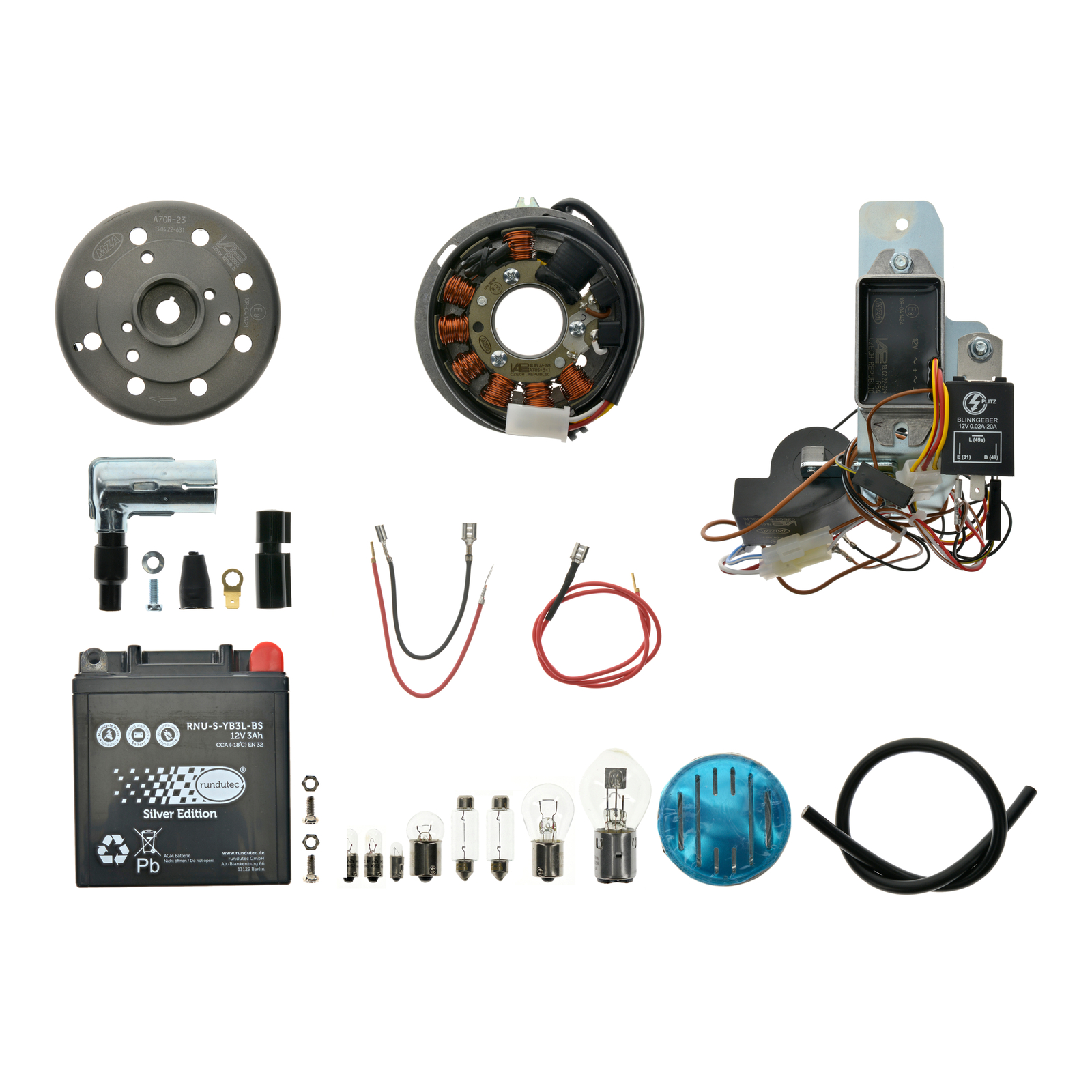 Conversion kit Vape M-G 12V 35/35W complete Set(includes AGM battery, horn, ball lamps ) Schwalbe KR51/1, KR51/2