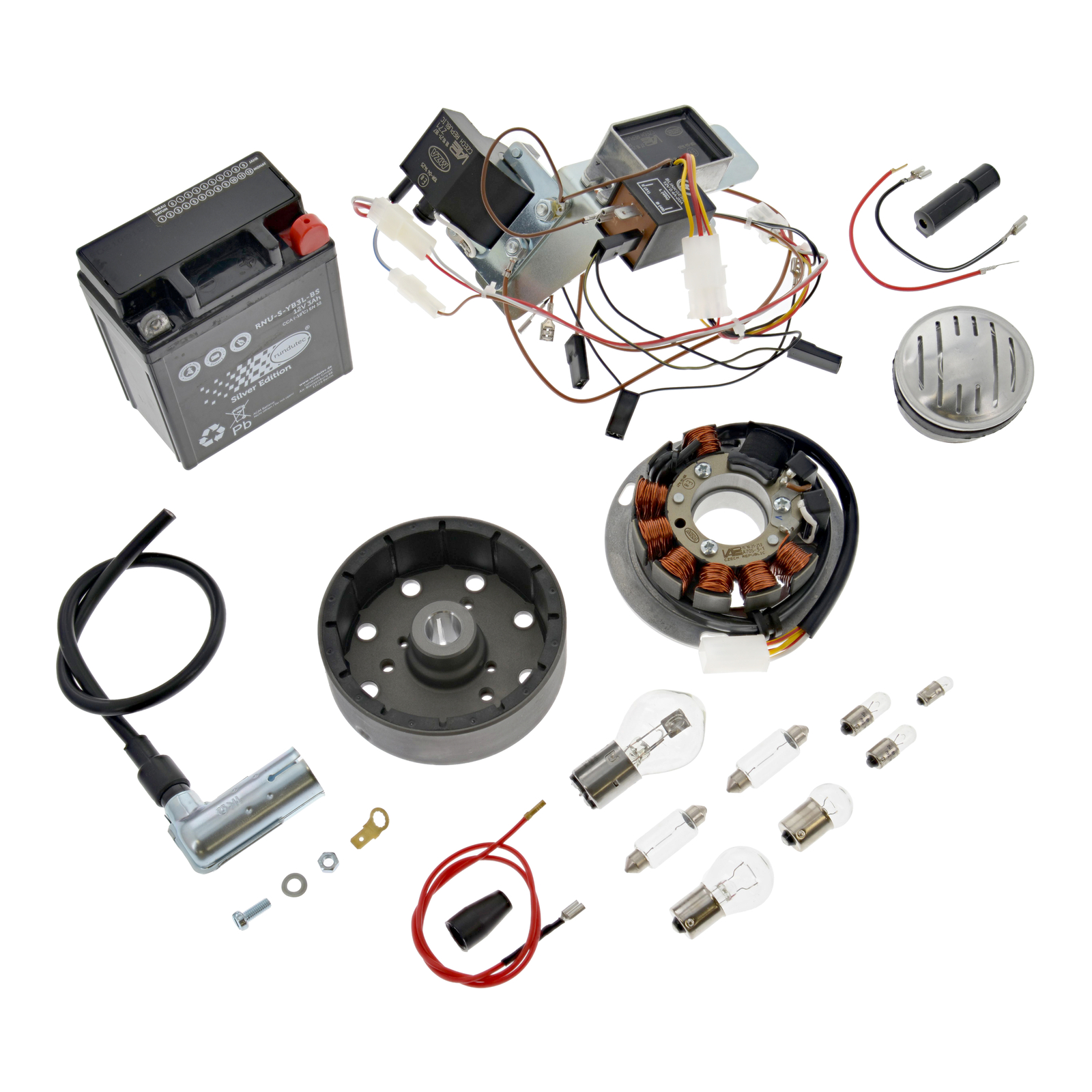 Conversion kit Vape M-G-V (magnets are sealed and casted) 12V complete Set(includes battery, horn, ball lamps and  all required attachments and instructions ) Schwalbe KR51/1, KR51/2 