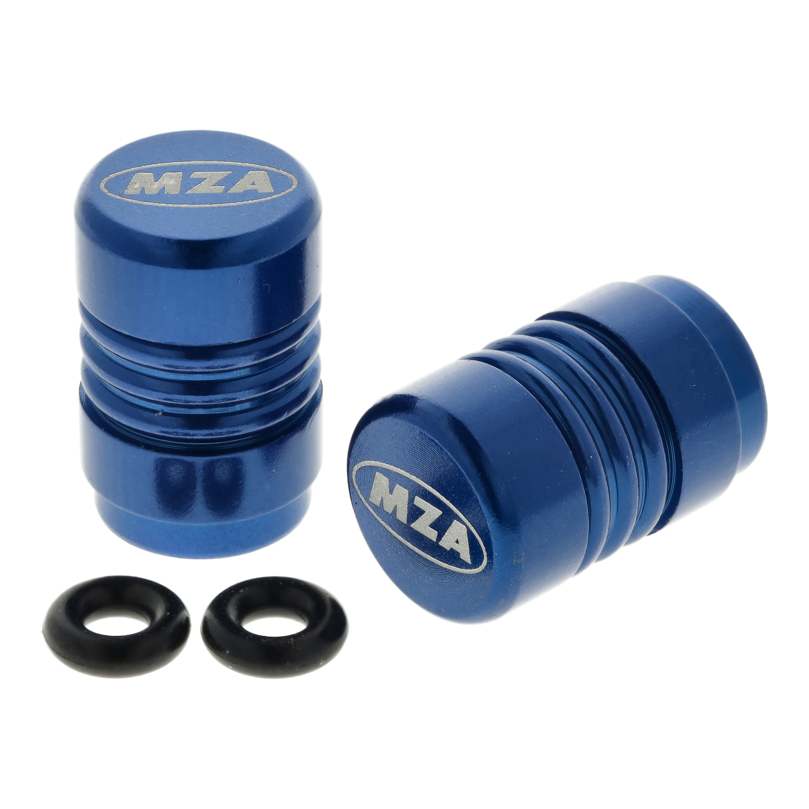 Ventilkappe (2 Stück) Alu blau eloxiert - MZA-Design-Kappe,  inkl. O-Ringe/Dichtungen