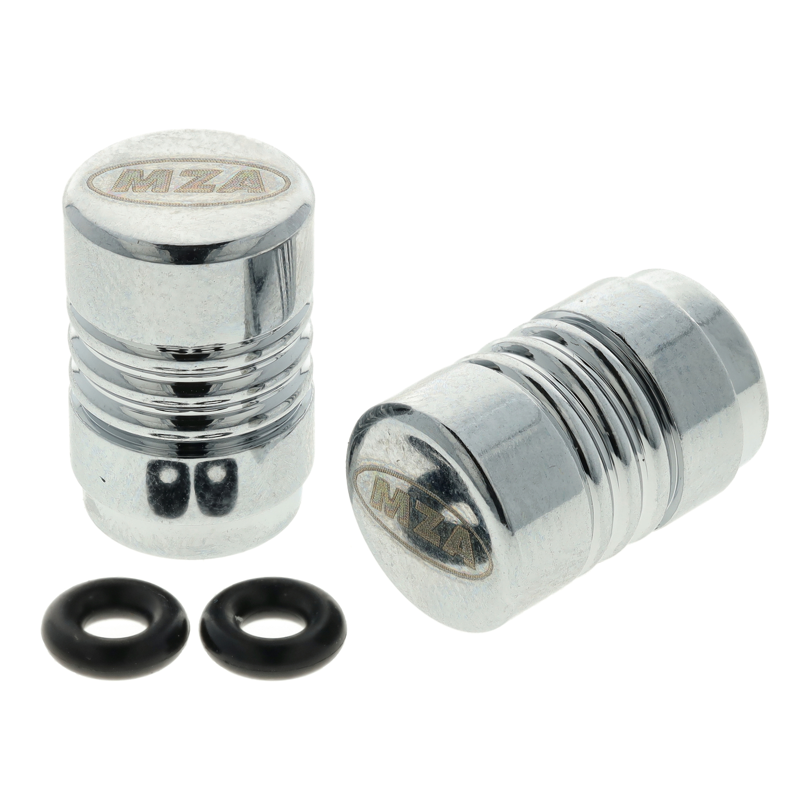 Ventilkappe (2 Stück) Alu chrom eloxiert - MZA-Design-Kappe,  inkl. O-Ringe/Dichtungen