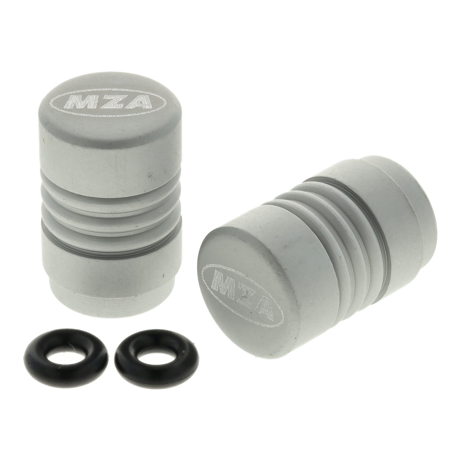 Ventilkappe (2 Stück) Alu siber matt eloxiert - MZA-Design-Kappe,  inkl. O-Ringe/Dichtungen