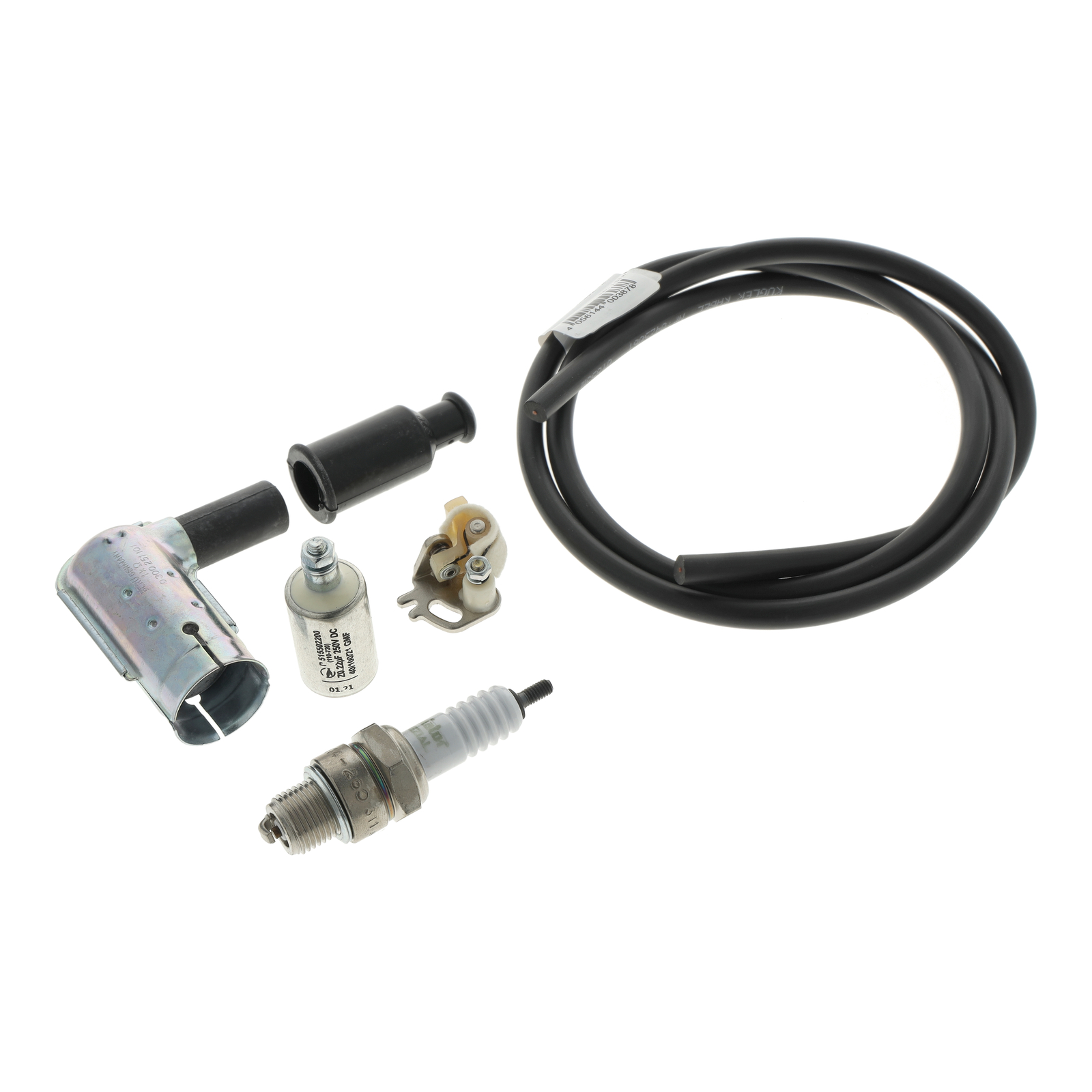 Set Zündung für Simson,  Kabel schwarz mit Zündkerze BERU Isolator 260, Kerzenstecker BERU wassergeschützt, Kondensator und Unterbrecherkontakt