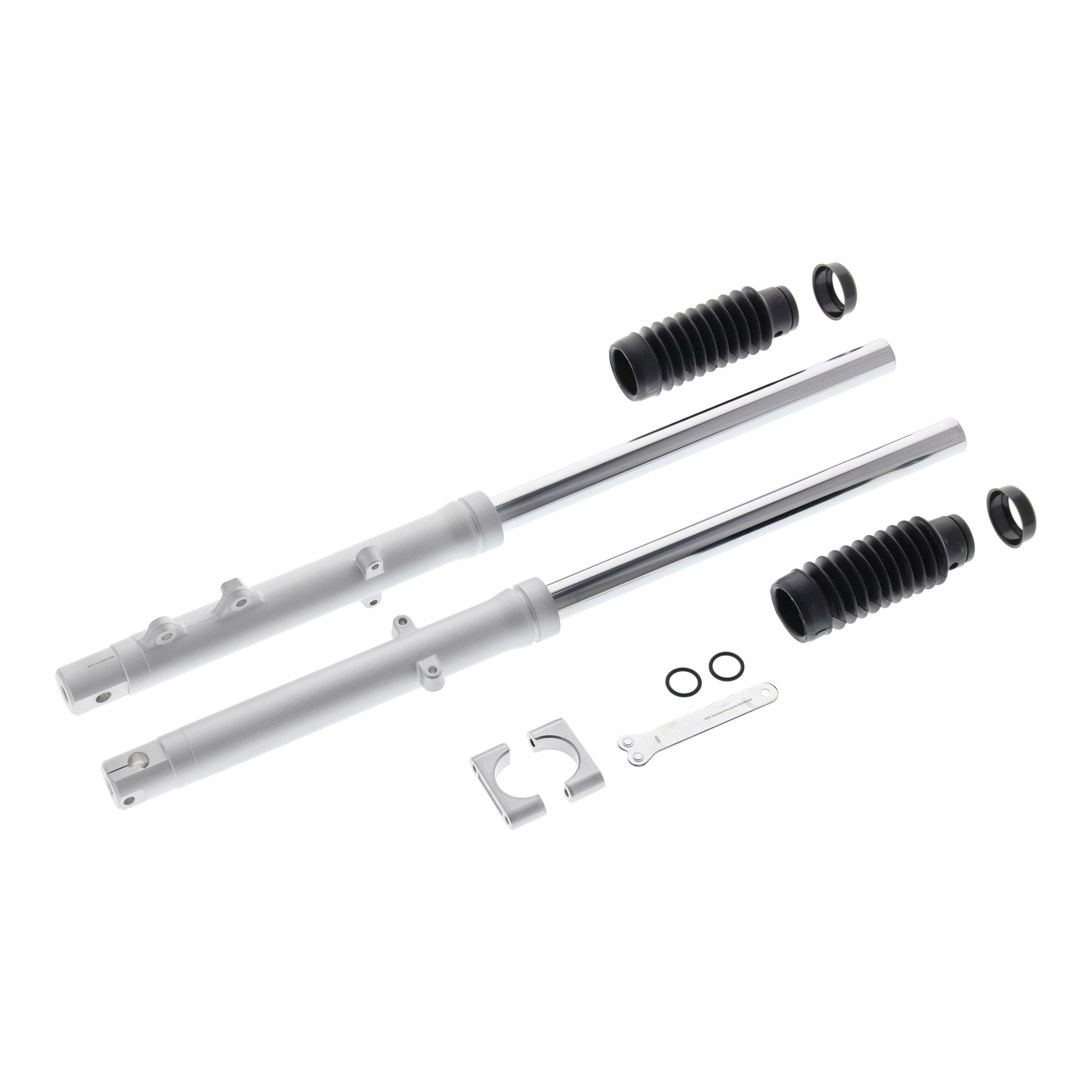 Telegabelholme, Einheitsgabel, silber matt + Faltenbälge - Mokick, 16 Zoll, 720 mm