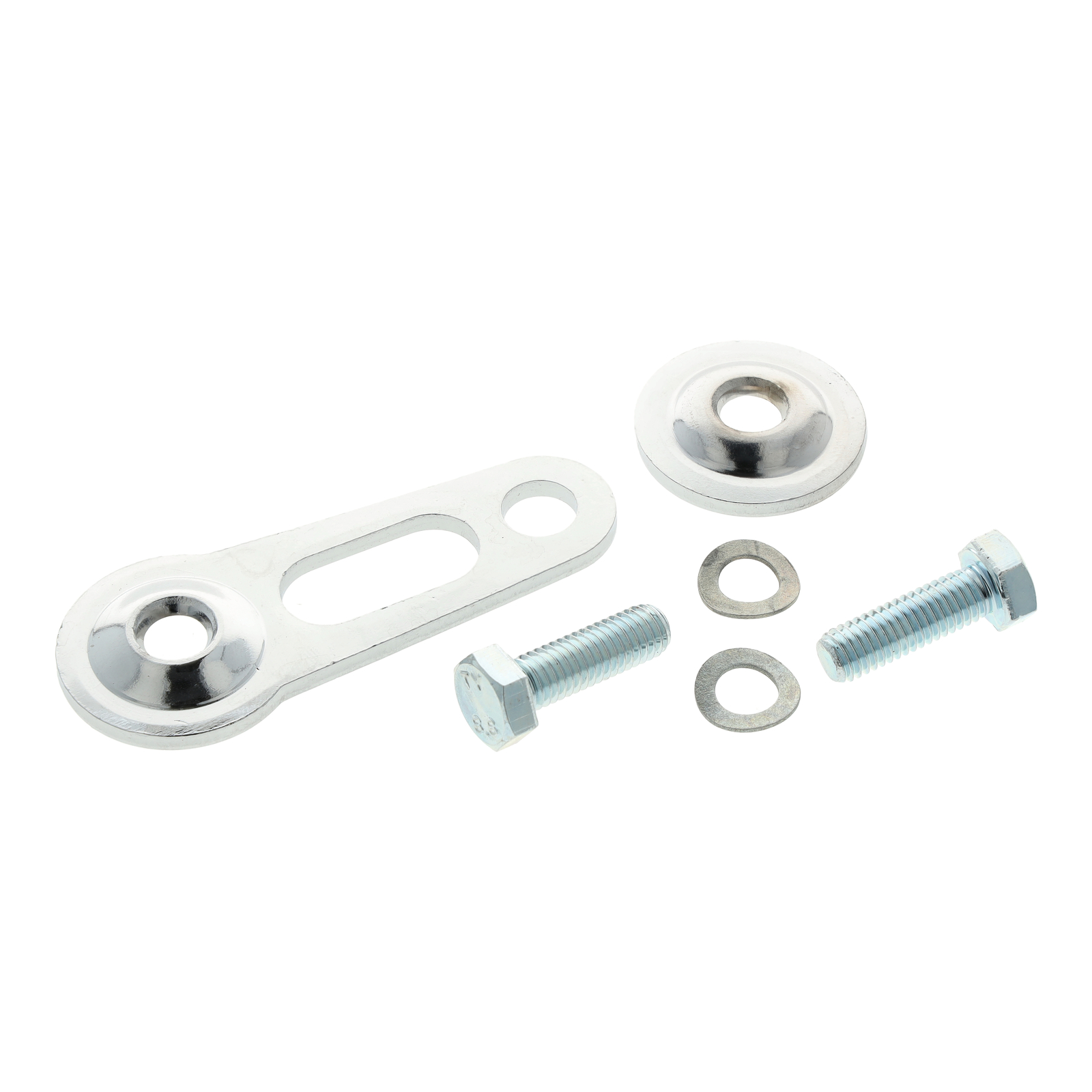 Set 1x Halter, 1x Scheibe, 1x Schraube für Tachometer und DZM - Original neu verchromt - für Gußgabelführung - verstärkte Ausführung - S50, S51, S70