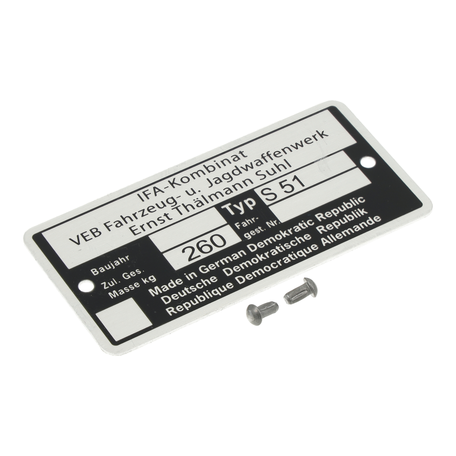 Set Rahmenplakette, Typenschild für S51 - mit 2x Kerbnagel Ø2,5x5mm
