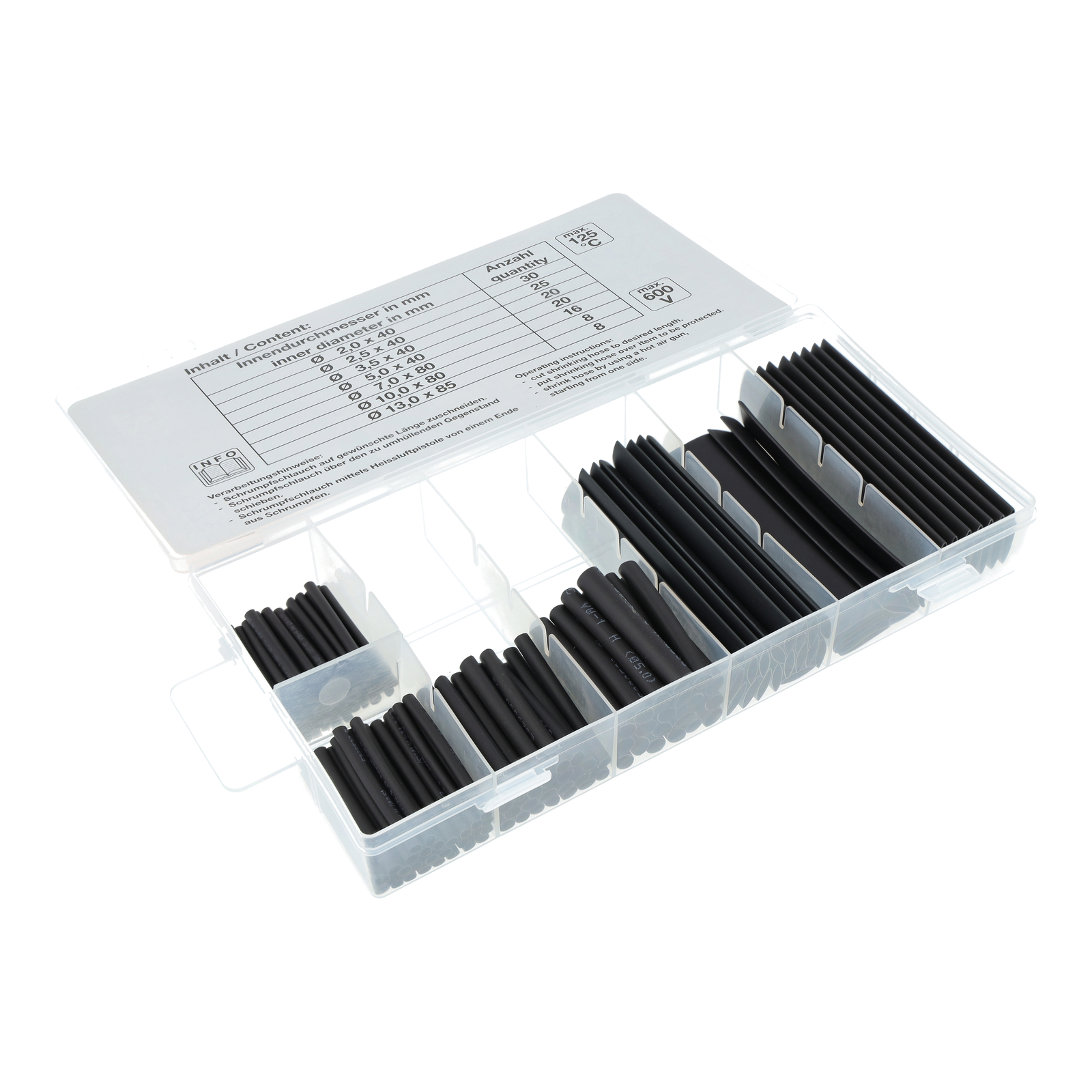 Set Schrumpfschlauch, schwarz, 127-tlg.