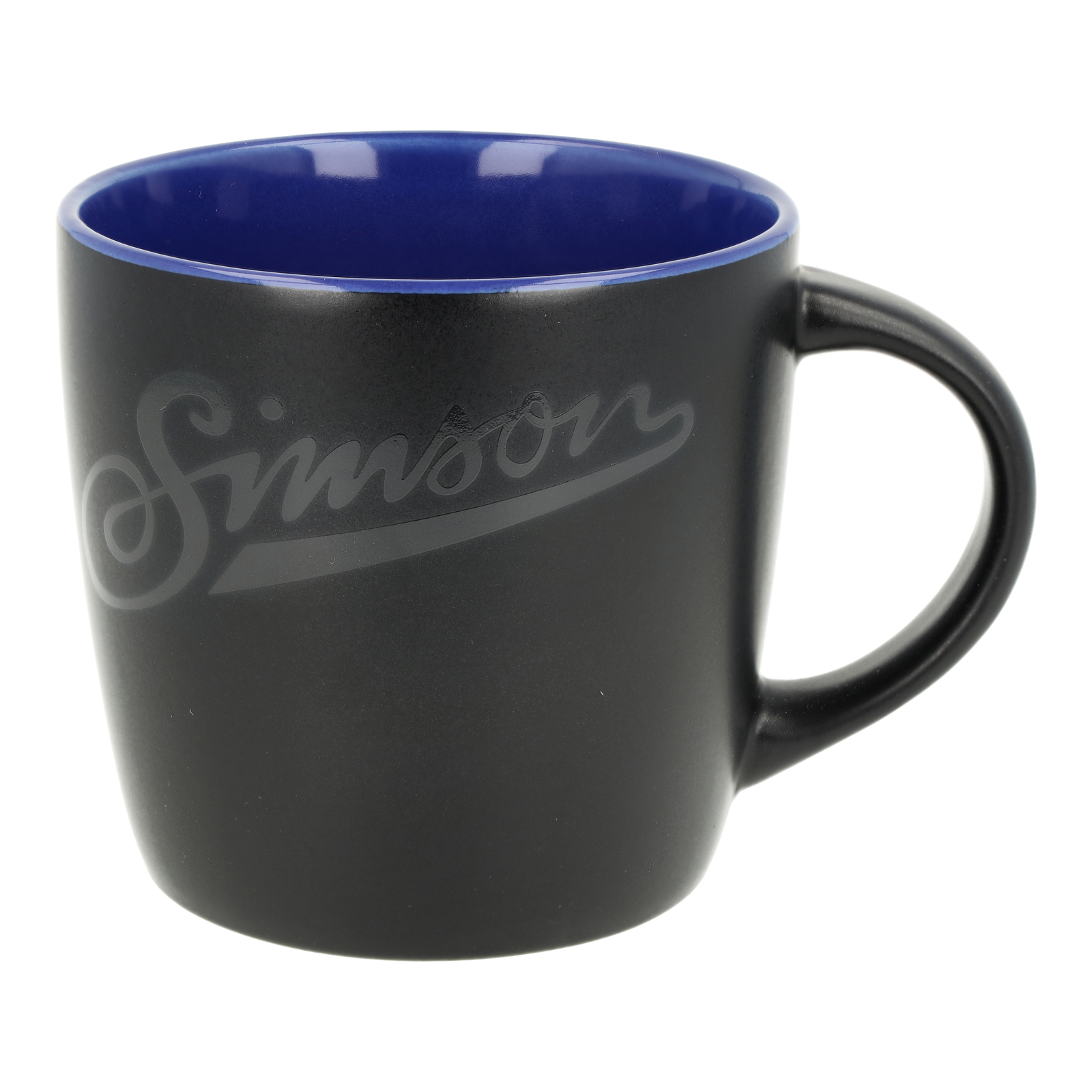 Mug, color: matt black, blue - motif: ""SIMSON""