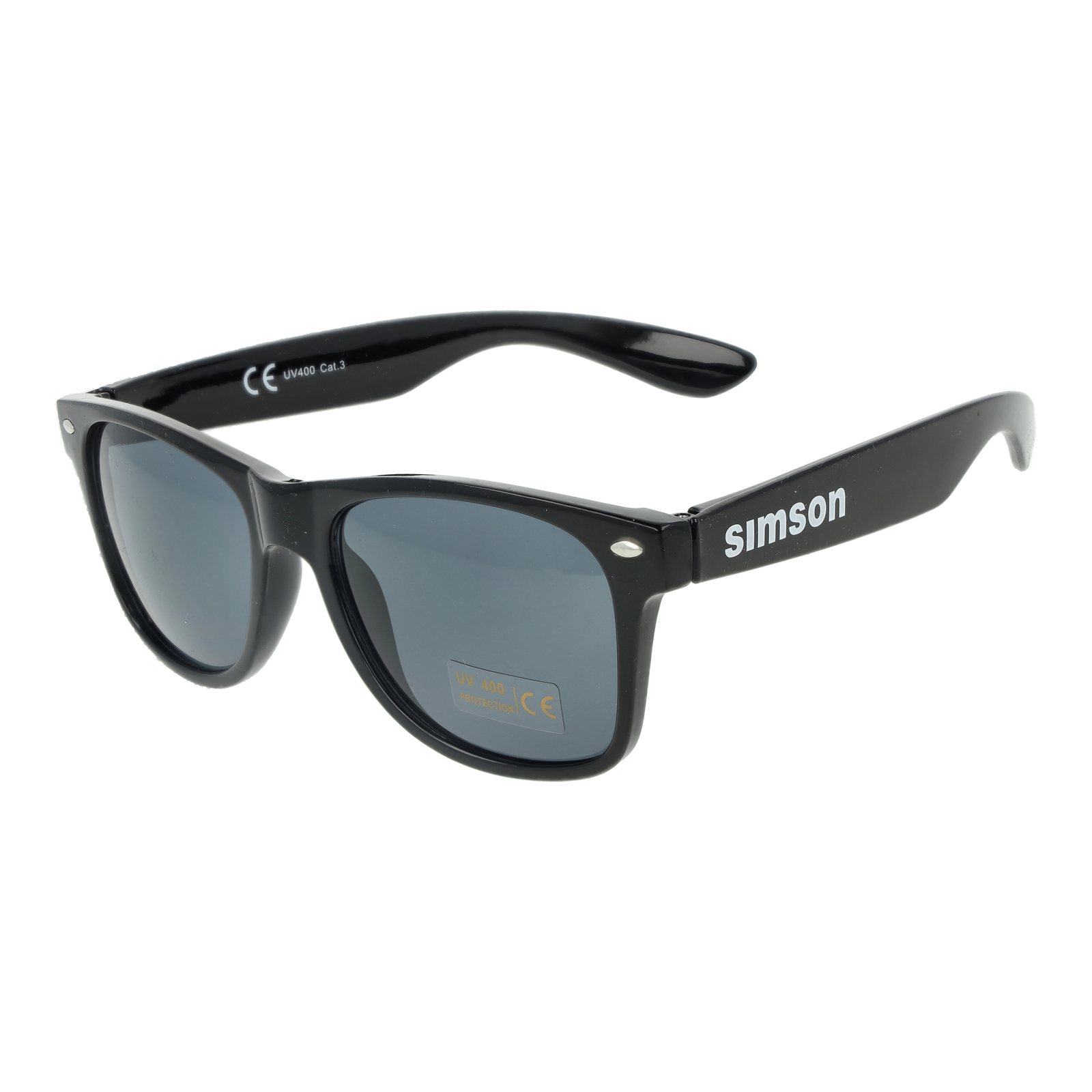 Sonnenbrille m. Kunststoffgestell, schwarz, UV400-Sonnenschutz - Material: Polycarbonat - Bügel beidseitig bedruckt